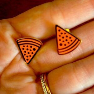 Stainless steel pizza slice‎ earrings